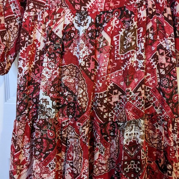 Calvin Klein Maroon Pink White Mixed Print Long Sleeve Dress - size 4 - Picture 10 of 14